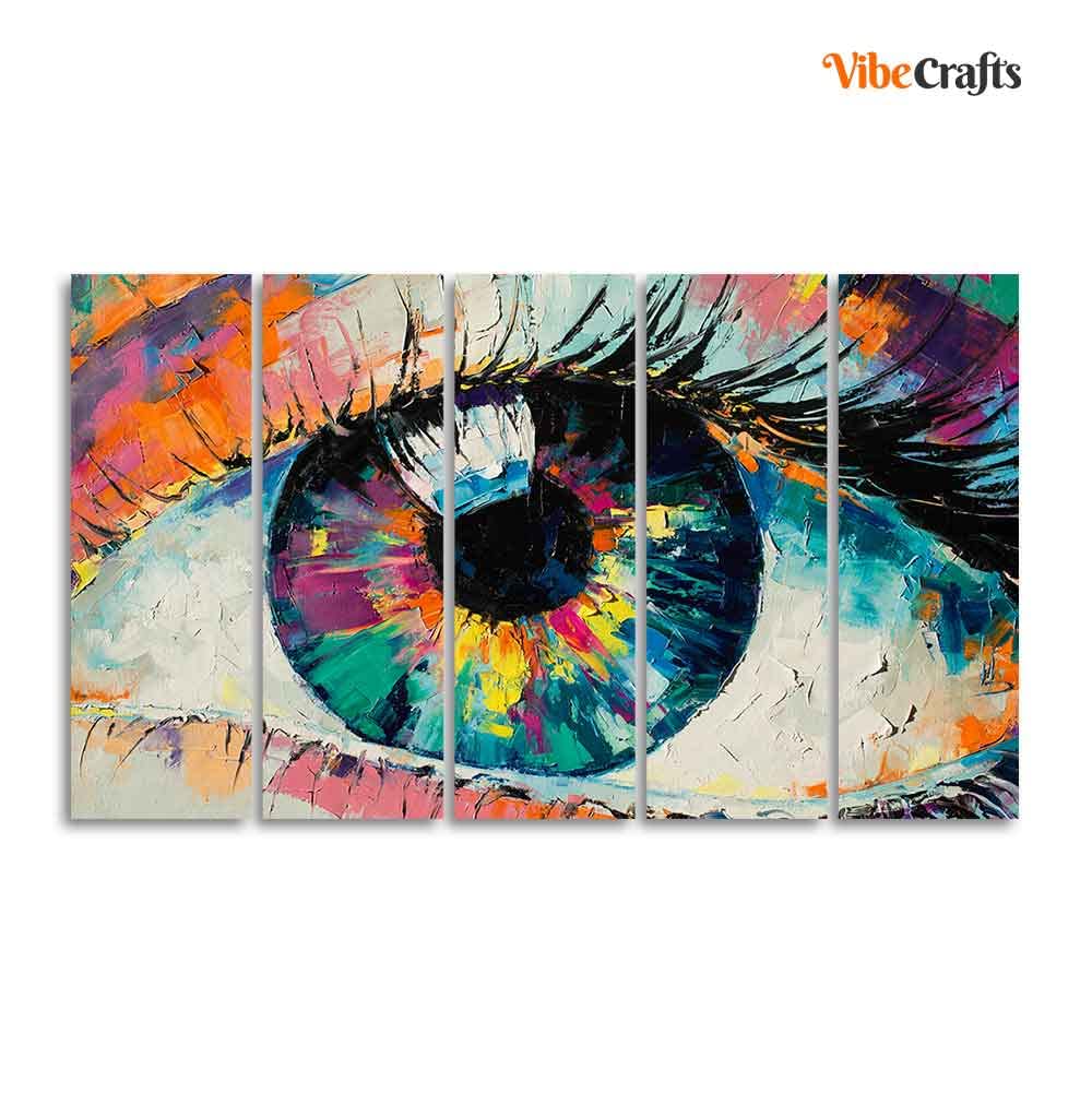 VIBECRAFTS Conceptual Abstract Picture of the Eye Five Pieces Wall Painting For Home|Office|Living Room|Gift (PTVC5Pcs4_8579N)