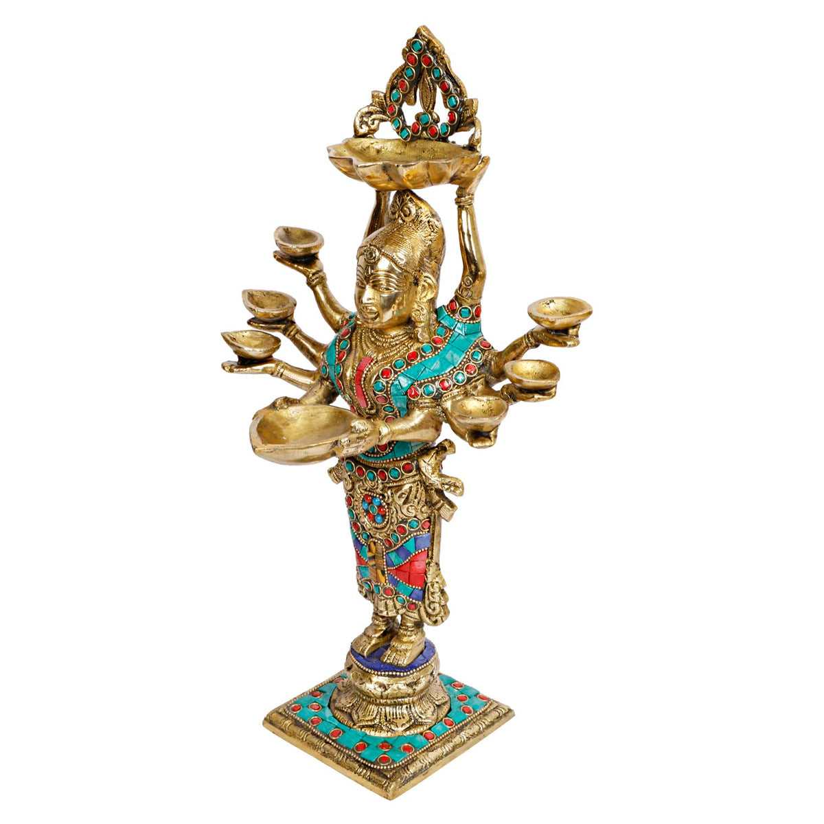 ARTVARKO Lady Diya Eight Oil Lamp Deepak Brass Idol Welcome Lady Deepluxmi Diwali Pooja Light Mandir Home Decor Diyas 15 Inches