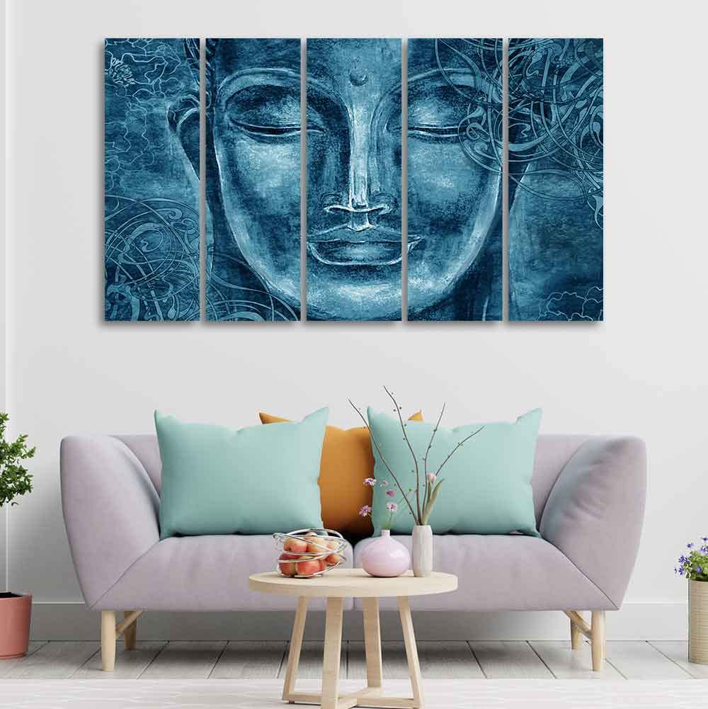 VIBECRAFTS Face Sculpture of Buddha Five Pieces Wall Painting For Home|Office|Living Room|Gift (PTVC5Pcs4_8581)
