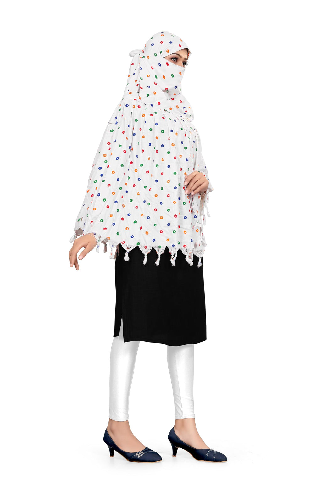 Sclout Soft Cotton Breathable Sun Protection Scarf Dupatta Usable for vehicle Driver | White Printed Design Stoles | Universal Size | For Girl & Women | Light Weight (Scarf - Dot)