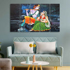 VIBECRAFTS Radha Krishna in Dark Forest Five Pieces Canvas Wall Painting For Home|Office|Living Room|Gift (PTVC5Pcs4_8627)