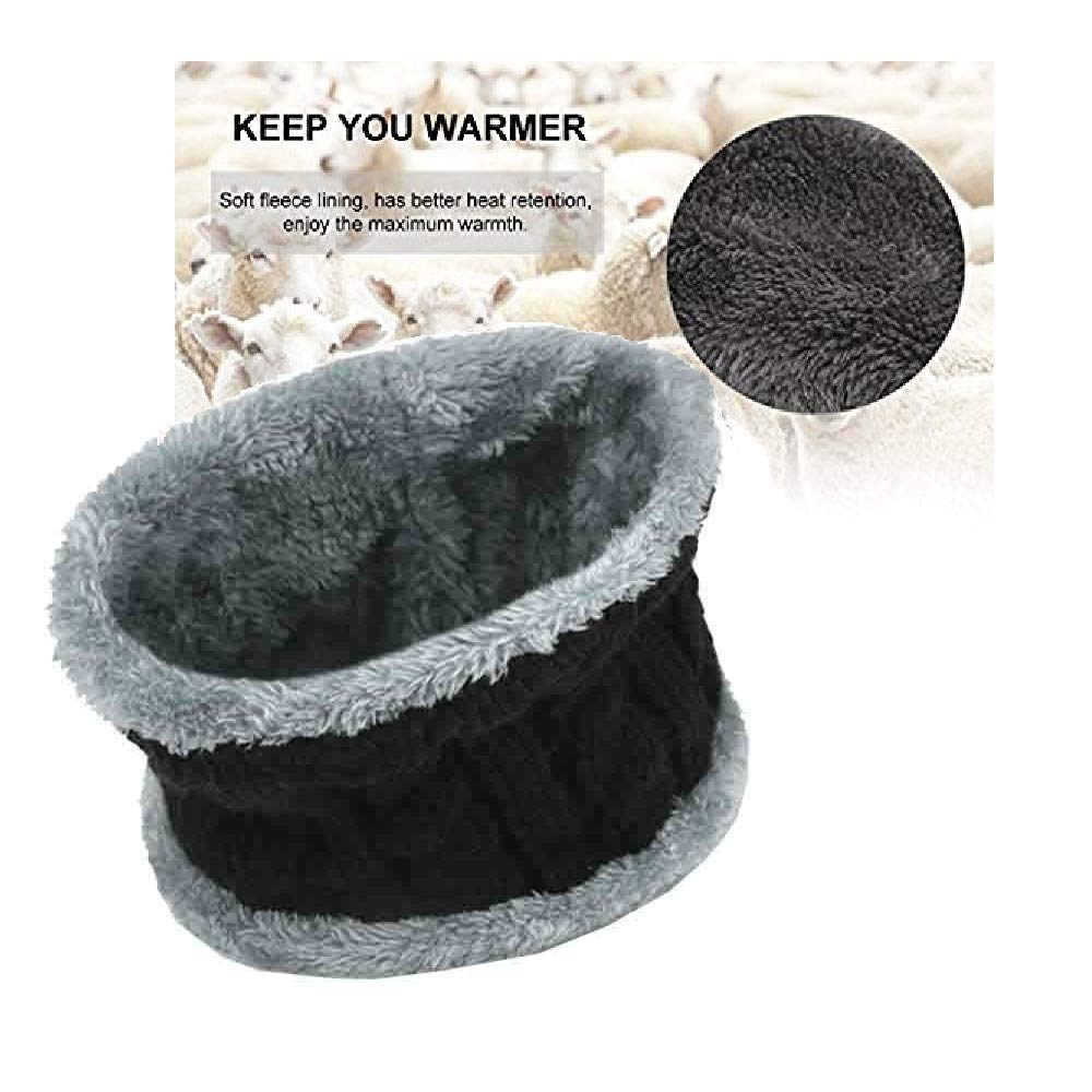 Alexvyan Winter Neck Scarf Soft Warm Snow Proof Knitted (Inside Fur) Woolen Scarf for Women Girl Boys Man (Black)