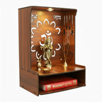 GOJEEVA KRAFT Royal Walnut Finish Wooden Pooja Mandir | Wall Mounted Home Temple with LED Lights & Spacious Storage | Premium Handcrafted Puja Unit (37.5 * 29 * 25 CM) (Large) A4