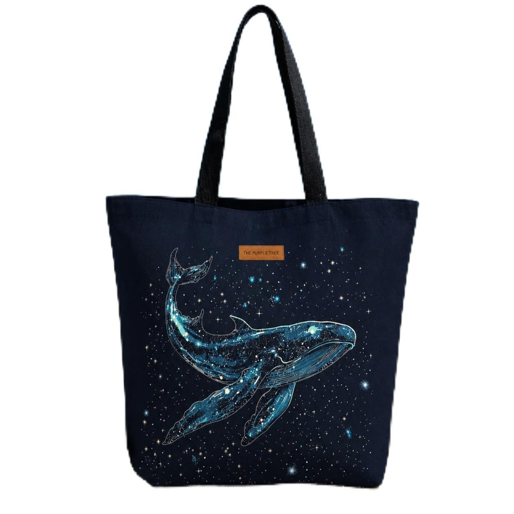 The Purple Tree Eco-Friendly Canvas Tote Bag, Sustainable, Reusable Shopping, Beach, Travel or Everyday Tote, Wide Tote Bag, Cosmic Whale