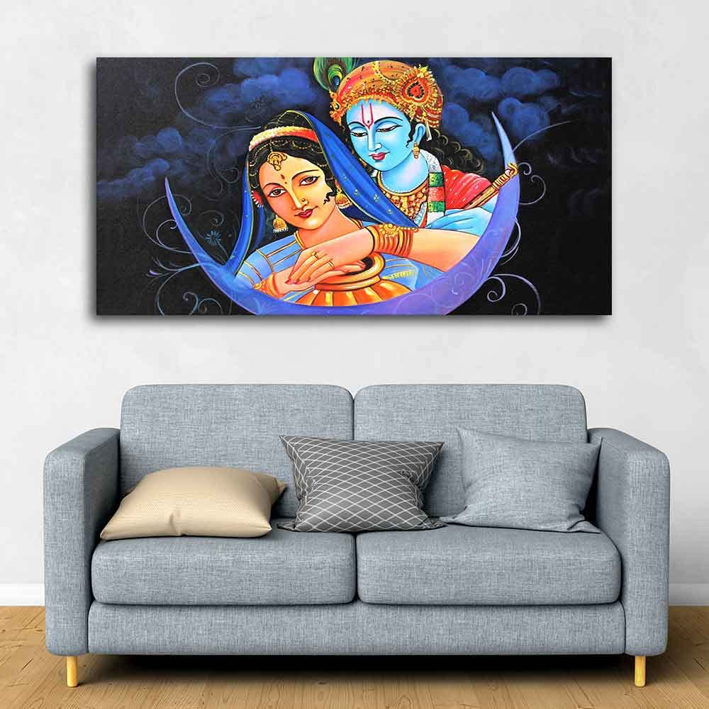 VIBECRAFTS Canvas Paintings for Living Room Drawing Room Radha krishna Canvas Wall Painting Fitted With Wooden Frame For Home | Office | Living Room | Gift (PTVCH_2484)