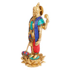 ARTVARKO Vishnu Idol Standing on Lotus Brass Narayann with Sudarshan Chakra Idol for Home Décor Entrance Temple Mandir Puja Pooja Diwali Gift Large Height 12 Inch