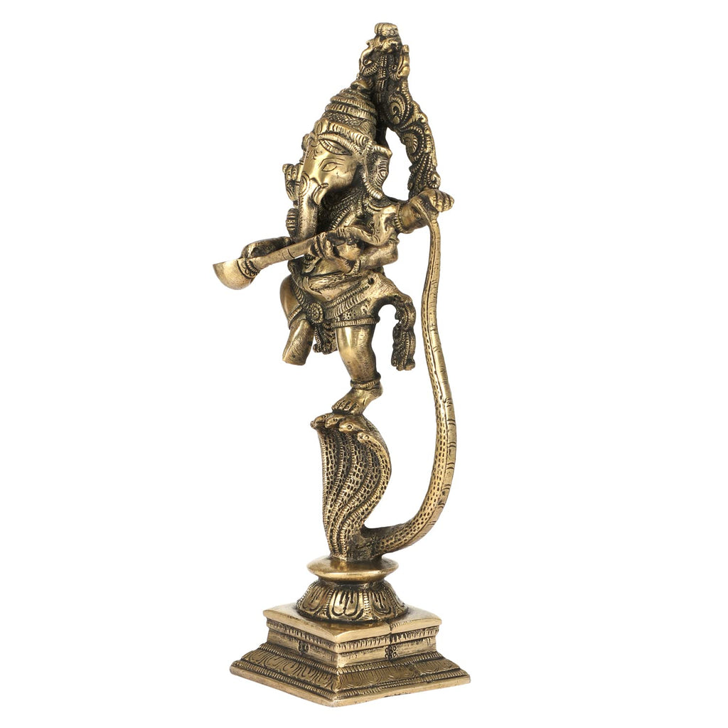 Svarup Brass Dancing Ganesha Idol in Gold Color Height 10 Inch Weight 1.4 Kg