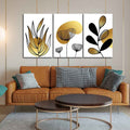 VIBECRAFTS 3 Pieces Golden Botanical Line Art Canvas Wall Painting Fitted With Wooden Frame For Home | Office | Living Room | Gifts(PTVC3Pcs3_11522N)