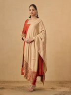 Pashmoda Women Gulpari Kaani Stole, Authentic Kashmiri Luxury Pashmina Style Shawl, Stole, (Size 28x80 Inches, Beige Color) MAVST06