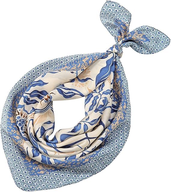 Qutipek Silk Scarf For Women Stylish Blue - 28 Inches Hair Scarf For Women Paisley Print Head Scarf For Women Bandana Scarfs For Fashion