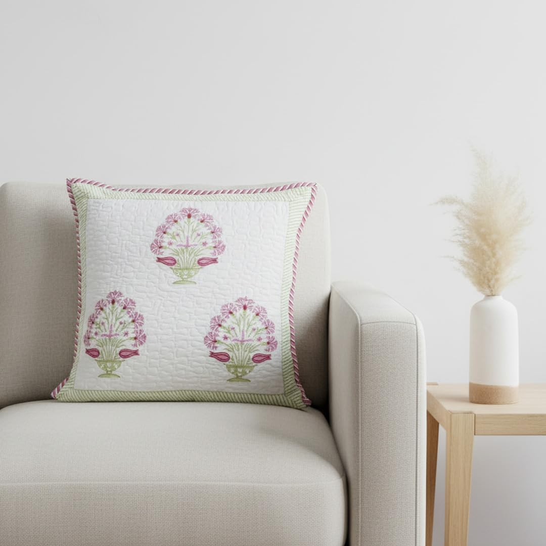 HOMEMONDE Sofa Cushion Cover 24 X 24 Inches Pack Of 1 - Square Pillow Cover Cotton 300 TC For Living Room Couch, Pink, 60 X 60 Cm