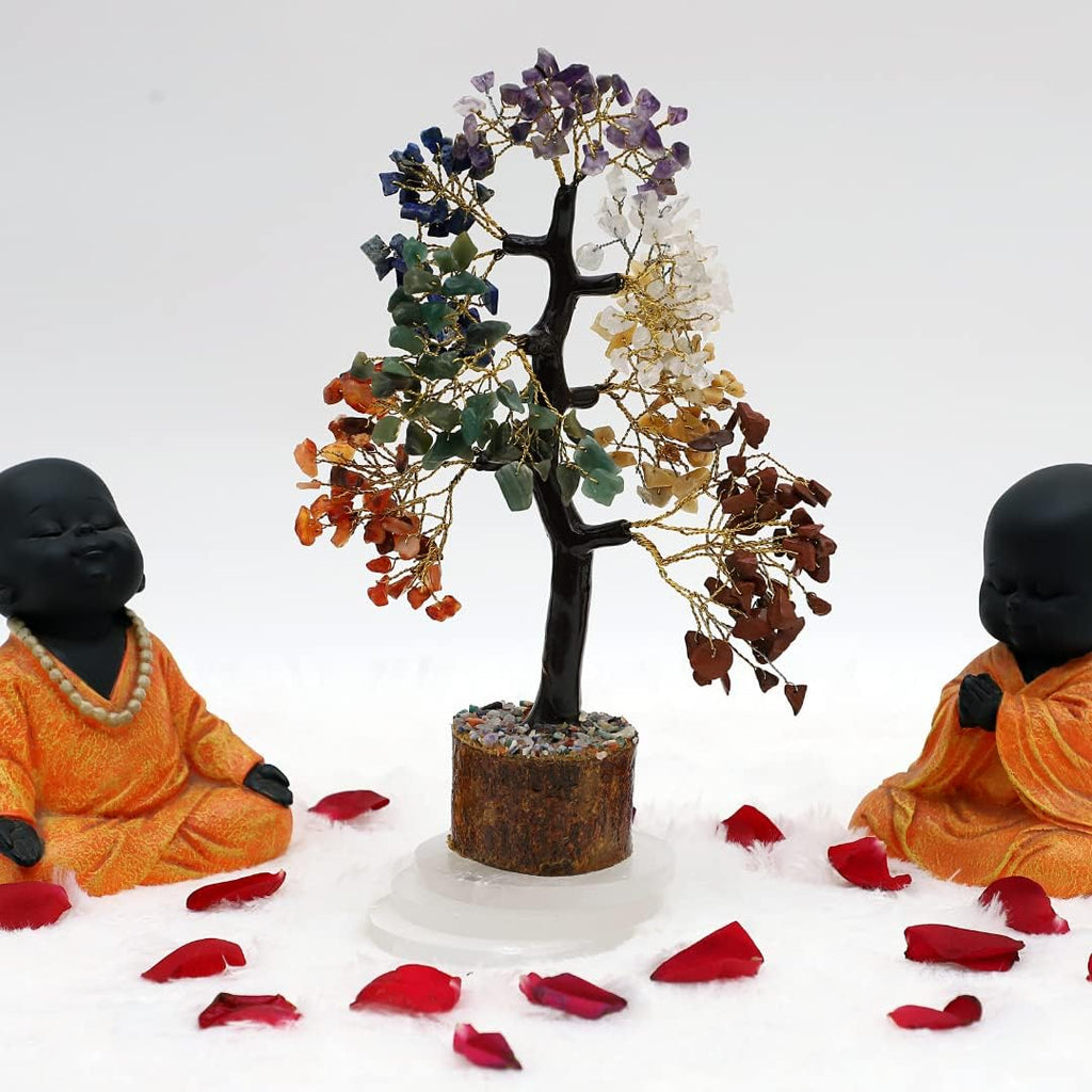 Seven Chakra Tree Gemstone Crystal Natural Healing Bonsai | Fortune Money Plant for Good Luck, Wealth, Prosperity | Spiritual Gift Showpiece for Home Decor, Office Decoration, Marriage Gift (6-8 Inch)