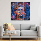 VIBECRAFTS 3 Pieces Buddha Head Canvas Wall Painting Fitted With Wooden Frame For Home | Office | Living Room | Gifts (PTVC3Pcs1_9515)