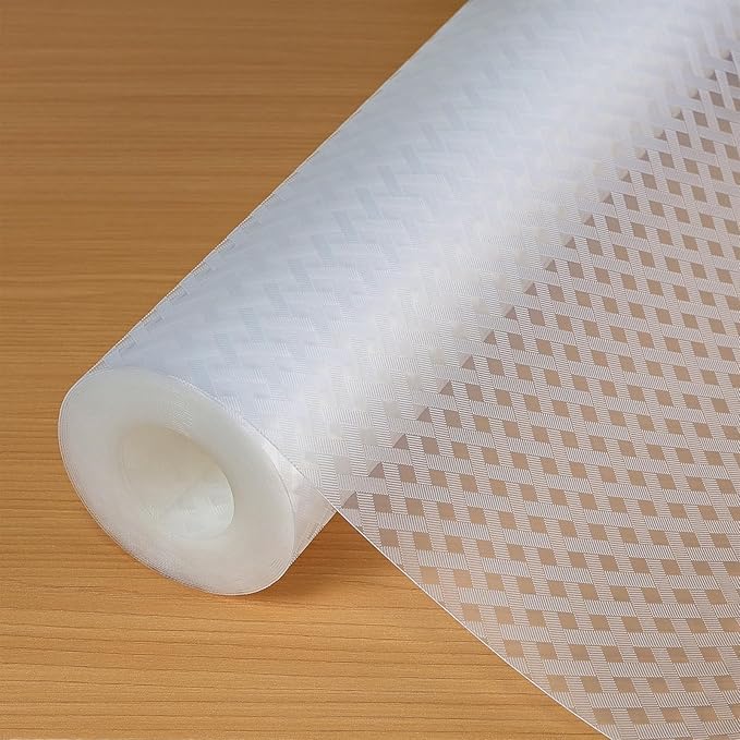 ElastPro EVA Food Grade Washable Anti Slip Mat/Sheet for Fridge, Shelf Liner, Table, Kitchen Drawer mat (Transparent Crossed Stripe, 10 Meter) Kafalo