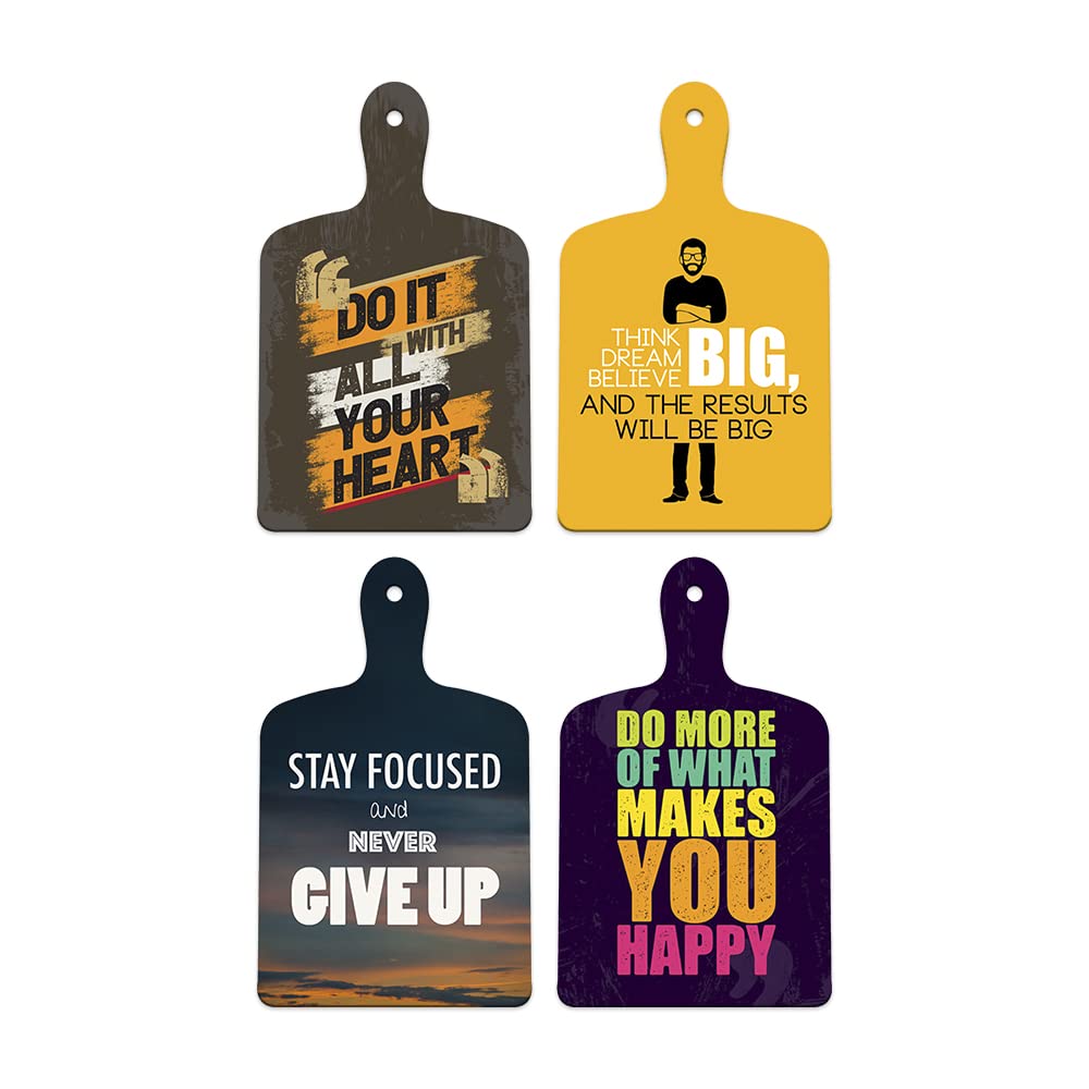 Artvibes Stay Focused And Never Give Up MDF Wall Hanger | Quotes Decor Item | Motivational Wall Decor | Wall Accent | Graphic Art | Gift Items | Office Wall Decoration Items (WH_5619NN), Set of 4