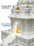 Temples for Home 3D Printed Mini Mandir with Shiva Idol | White & Gold Small Temple for Home & Office | South Indian Architecture Pooja Mandir for Decor & Gifting