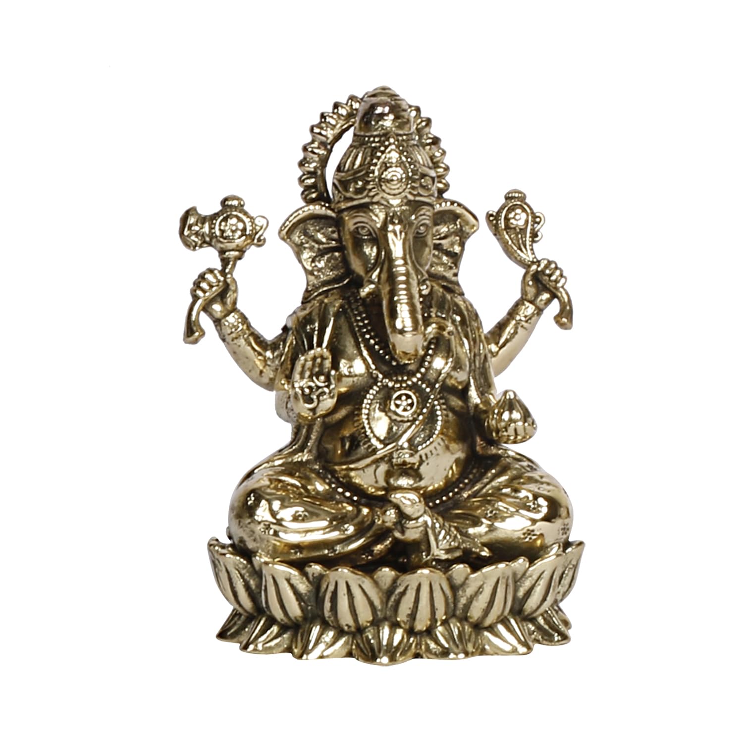 ARTVARKO Brass Ganesha Lord Ganesh Sitting on Lotus Bhagwan Idol Ganpati Murti Statue for Home Office Entrance Decor Gift 3.25 Inch