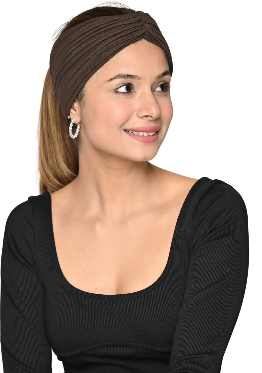 The Headscarves Bamboo Viscose Beautiful Gathered Headband For Women's (SS411_Brown)