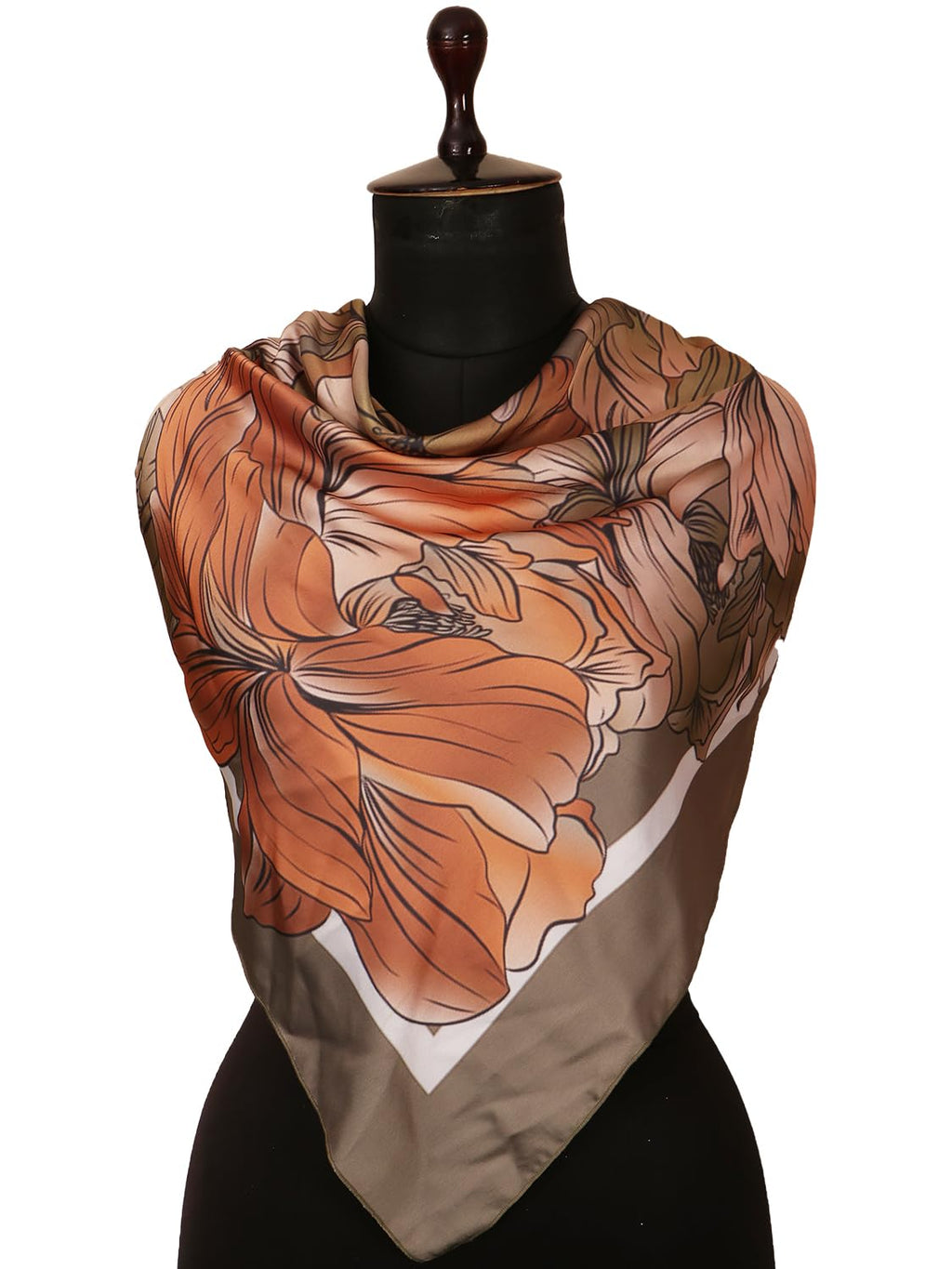 leeza store Women's Brown & Multicolour Polyester Satin Silk Square Floral Pattern Digital Printed Scarf || Dupatta || Stole || Beach Wear || Fashion Accesorries || Bandana || Head Scarf || Hair Wrap