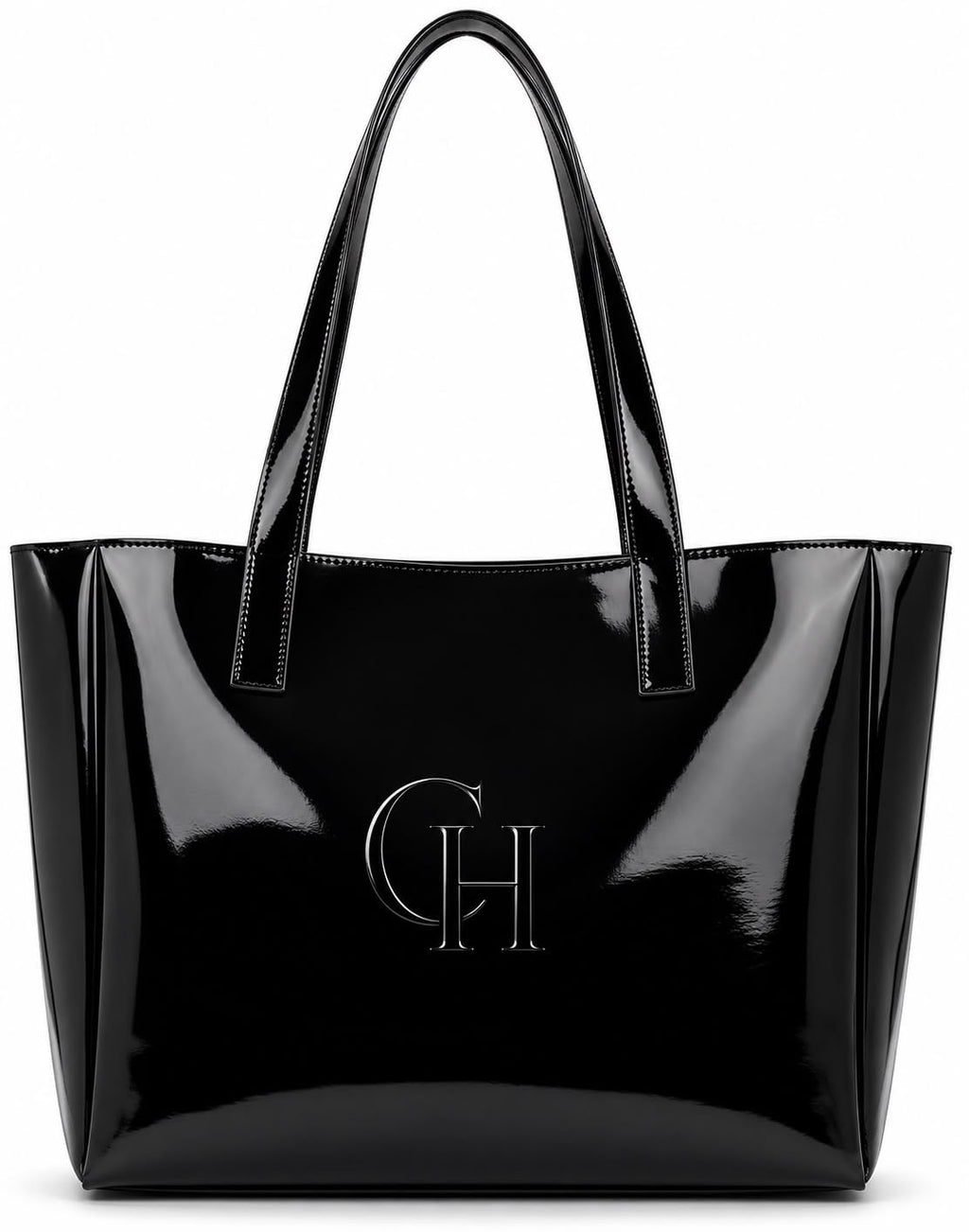 CRAFTSMAN HAVEN cSpacious Tote Bag For Womens Handbag Ladies Purses, With Zip Closure Shining Synthetic Leather (Black)