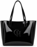CRAFTSMAN HAVEN cSpacious Tote Bag For Womens Handbag Ladies Purses, With Zip Closure Shining Synthetic Leather (Black)