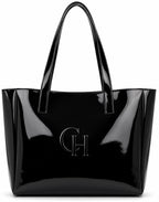 CRAFTSMAN HAVEN cSpacious Tote Bag For Womens Handbag Ladies Purses, With Zip Closure Shining Synthetic Leather (Black)