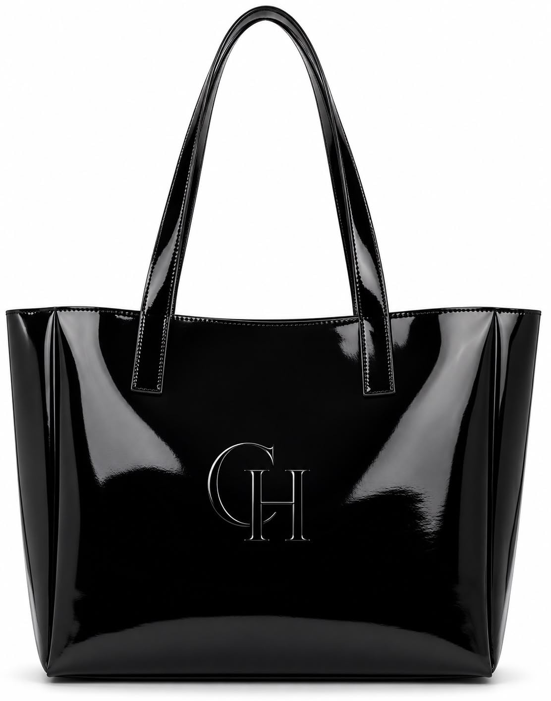 CRAFTSMAN HAVEN cSpacious Tote Bag For Womens Handbag Ladies Purses, With Zip Closure Shining Synthetic Leather (Black)