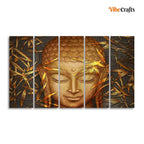 VIBECRAFTS Gautam Buddha with Serene Smile Wall Painting Set of Five Pieces For Home|Office|Living Room|Gift (PTVC5Pcs4_8682)