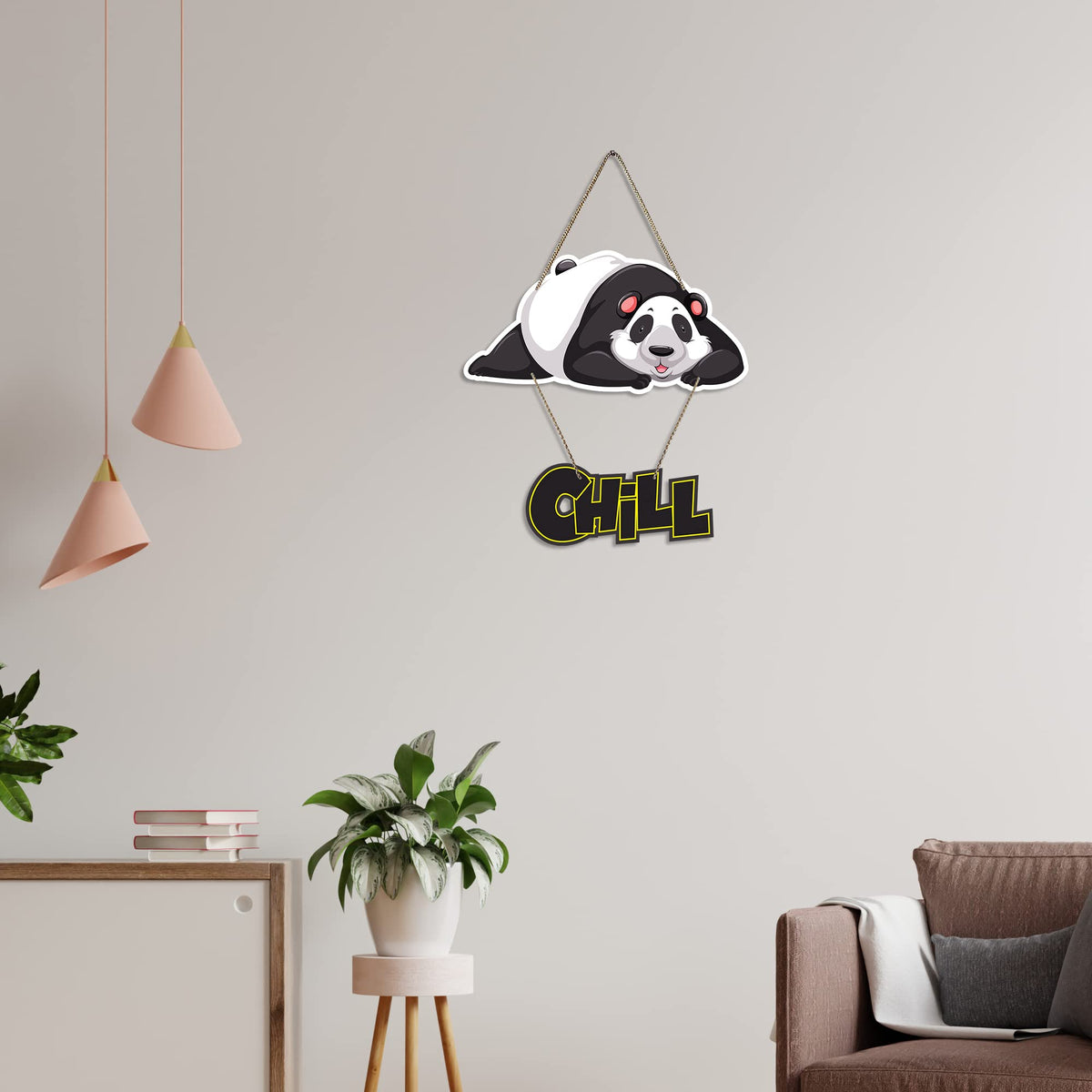 Artvibes Chill Panda Printed Wooden Wall Hangers Decorative Items with Quotes for Home Decor | Office | Gift | Livingroom, Bedroom | Modern Designer Decoration Artworks Hangings (WH_5714N), Abstract