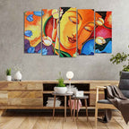 VIBECRAFTS Abstract Wall Painting of Spiritual Buddha Set of Five Pieces For Home|Office|Living Room|Gift (PTVC5Pcs2_6566)