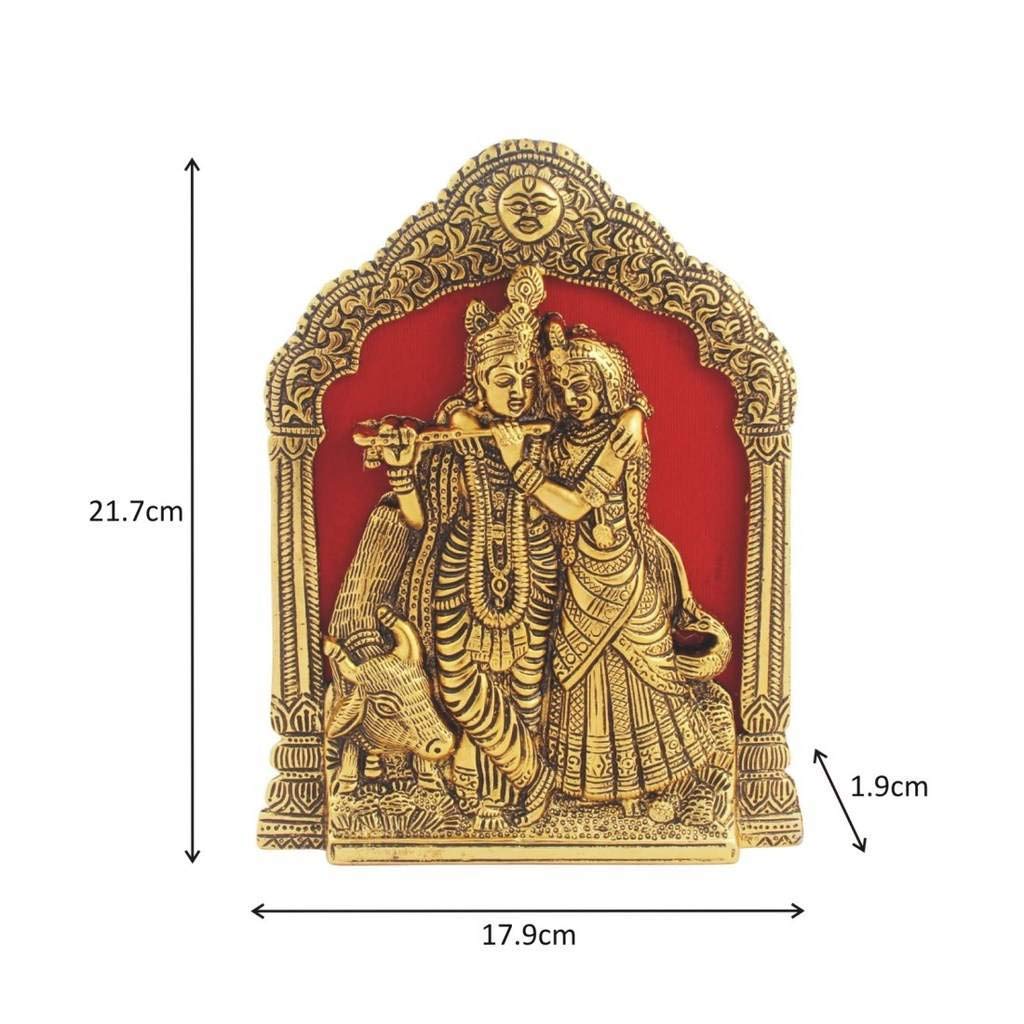 Prince Home Decor & Gifts Antique Golden Finish Radha Krishna with Cow on Thin Metal Frame Wall Hanging and for Table