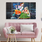 VIBECRAFTS Radha Krishna in Dark Forest Five Pieces Canvas Wall Painting For Home|Office|Living Room|Gift (PTVC5Pcs4_8627)