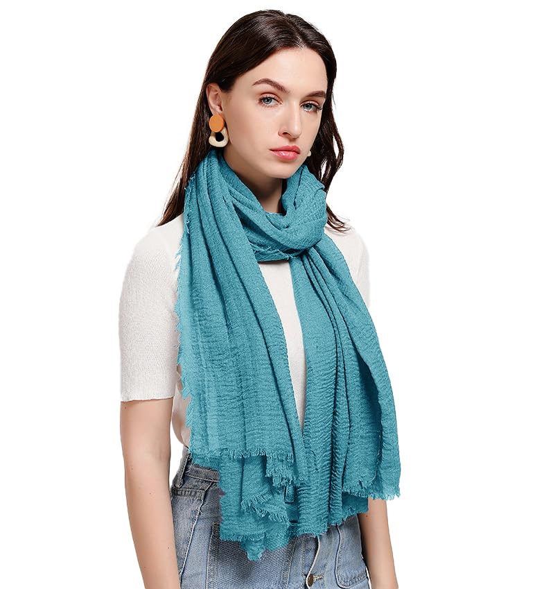 ICW Women's UV Protection Premium Light Weight Wrinkle Ironless Crinkle Cotton Hemp Summer Scarf Stoles Shawl head scarves for girls (colour 11)