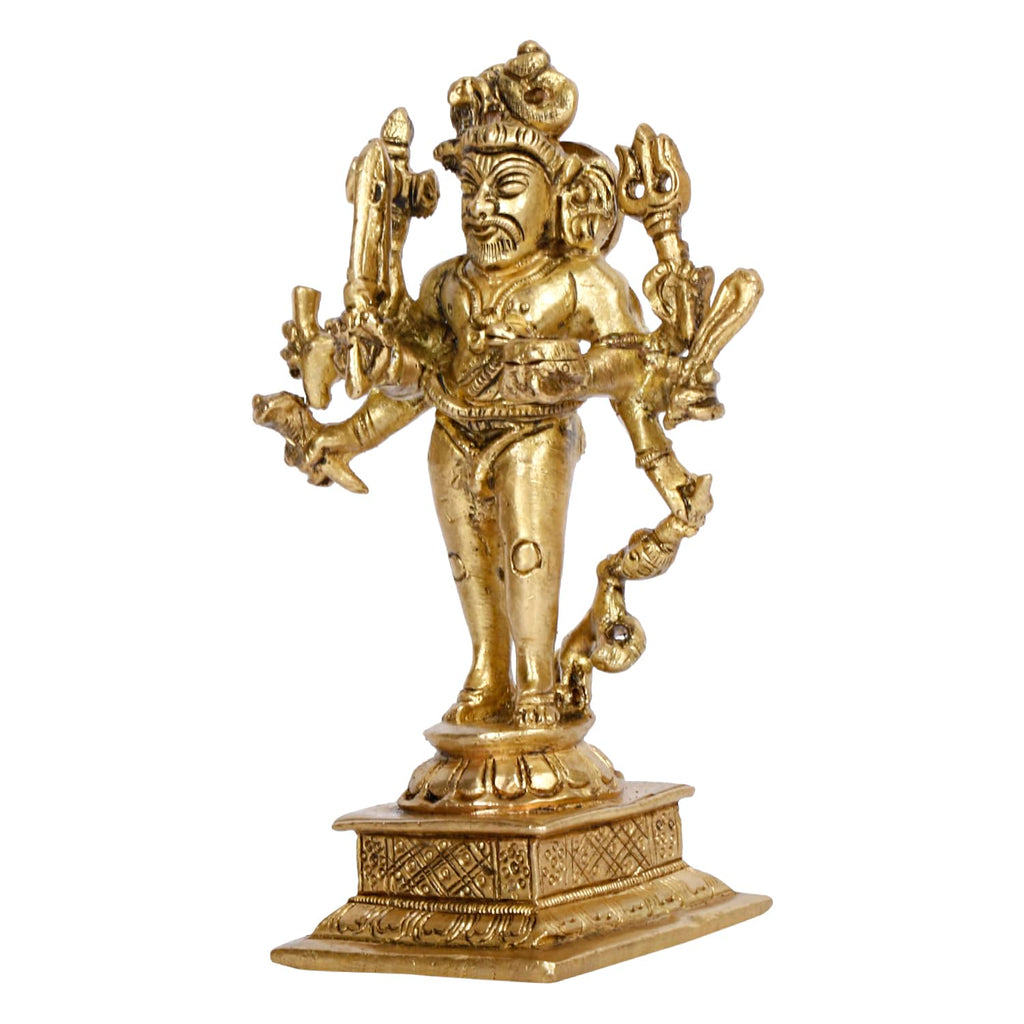 ARTVARKO Brass Idol Kaal Bhairav Murti Kalbhairav Bhairo Baba Kaala Bhairava Avatar of Lord Shiva Home Puja Temple Golden 5 Inch