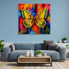VIBECRAFTS 3 Pieces Beautiful Butterfly Canvas Wall Painting Fitted With Wooden Frame For Home | Office | Living Room | Gifts (PTVC3Pcs1_9519)