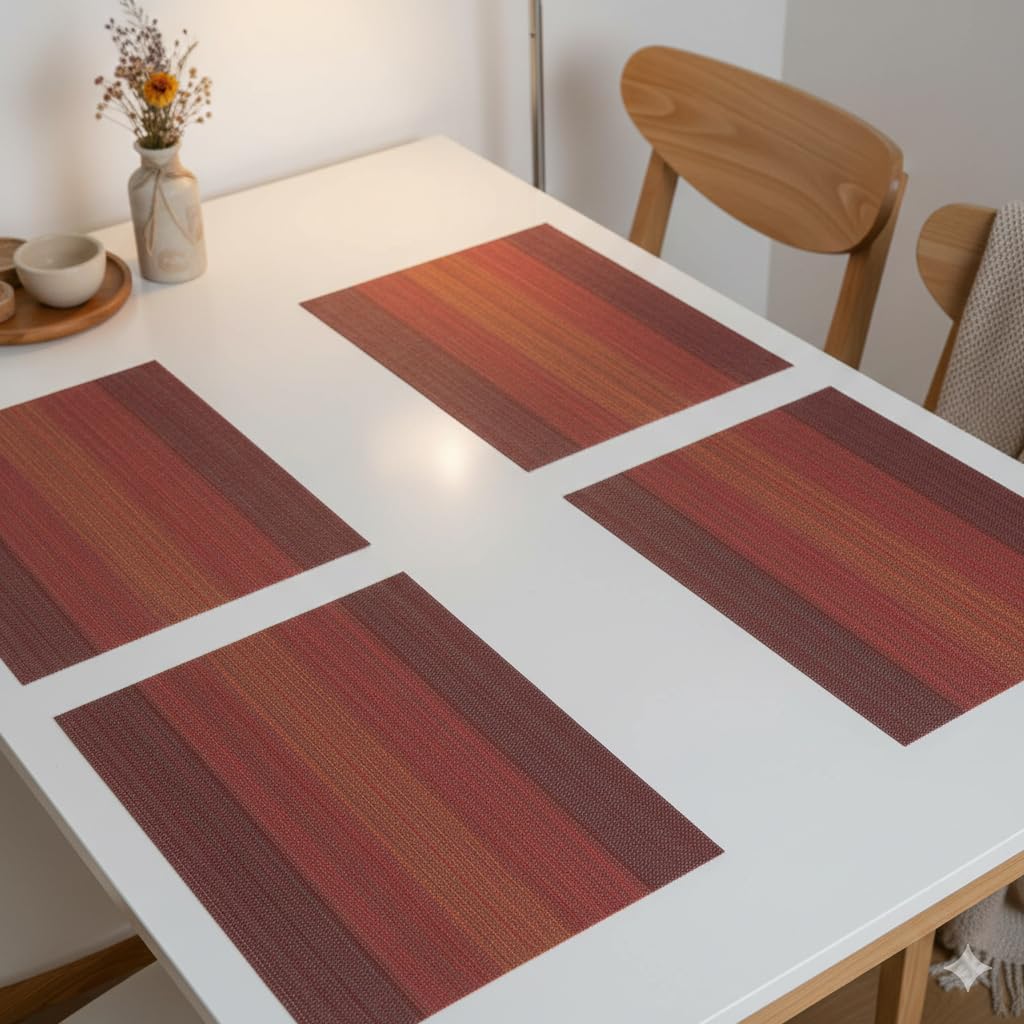 YELONA Placemats Set of 4, Heat-Resistant Woven Vinyl Table Mats, Non-Slip & Washable Dining Tablemats for Kitchen & Dinner Decor, Ombre Red (45cm x 30cm) Kafalo