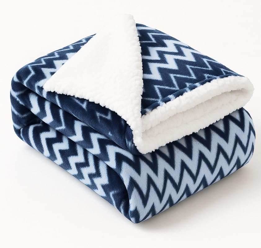 BSB HOME New Born Baby Blanket – All Season 2 Layer Fluffy AC Wrapping Sheet, Ultra Soft Flannel & Sherpa Blanket for Baby Boys & Girls (0–24 Months, 130 x 105 cm, Lightweight Color - Navy Blue White Kafalo