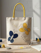 ZIG ZAG BAGS Canvas Tote Bag with Zipper | Butterfly Design | Hand-Painted Cotton Tote for Girls, Office & Shopping | Eco-Friendly Cloth Handbag | Stylish Shoulder Shopping Bag for Women (Butterfly)