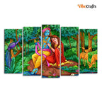 VIBECRAFTS Radha Krishna in Forest Wall Painting of Five Pieces For Home|Office|Living Room|Gift (PTVC5Pcs2_6540)