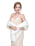 Anglacesmade Bridal Faux Fur Wrap Wedding Fur Stole with Brooch Evening Party Warm Shrug Cape, White, One Size