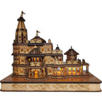 Rousrie Shree Ram Mandir Ayodhya Model, Exclusive 3D Wooden Janmabhoomi Temple, Designed and Made by Indian Craftmen, Best for Home and Car Decor (with LED Light)