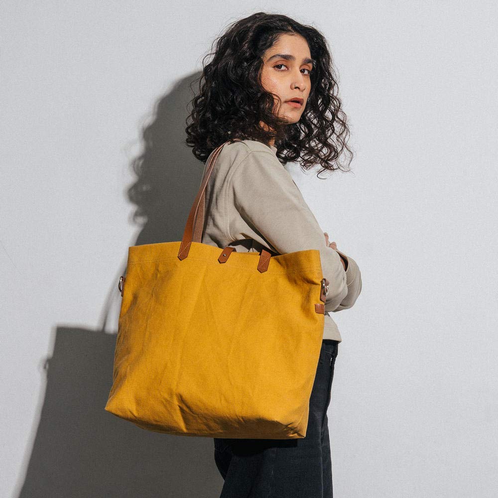 DailyObjects Latest Stylish Buoy Tote Bag for Girls & Women | Sturdy Cotton Canvas Material | Double Shoulder Straps | Ladies Handbag Purse For Daily & Office Use | Zip Pocket | Handcrafted, Yellow