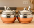 Velmora Steel Ghee Pot with Spoon | Oil & Ghee Container Set | Ghee Storage Container with Lid | Copper Bottom - 400 ml – Set of 2