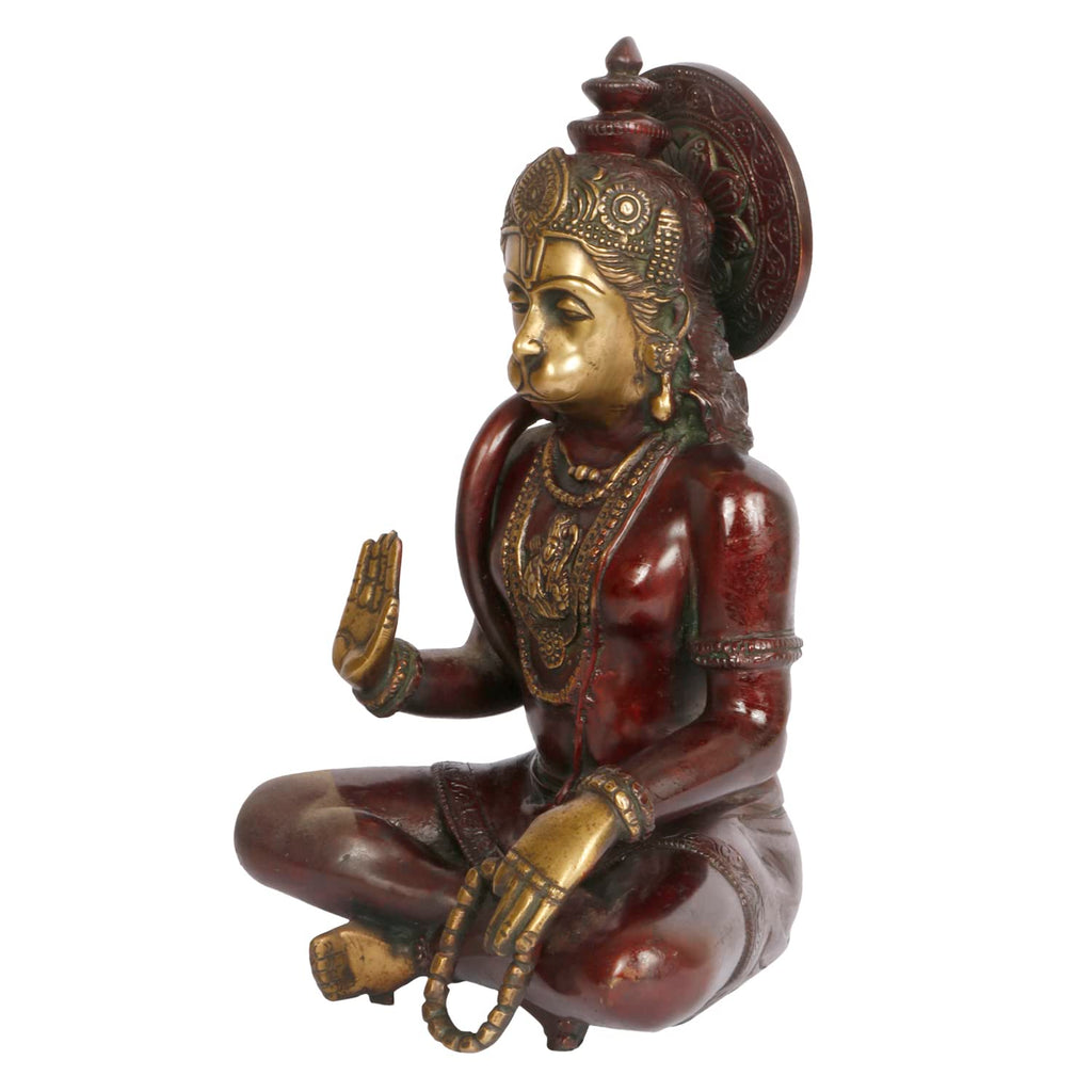 ARTVARKO Brass Hanuman Ji Murti Idol Bajrang Bali Sitting Blessing Meditation for puja Sculpture Diwali Decor Gifts Height 11 Inches