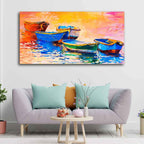 VIBECRAFTS Canvas Paintings for Living Room Drawing Room Canvas Wall Painting of The Colorful Boats in Shades of Sunset Fitted with Wooden Frame for Home|Office|Gift(PTVCH_2263N)(48 x 24 Inches)