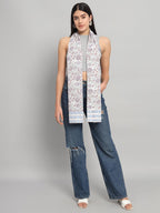 Ravaiyaa - Attitude is everything Women White & Multi Hand Block Floral Printed Cotton Scarf 71 X 21 Inch