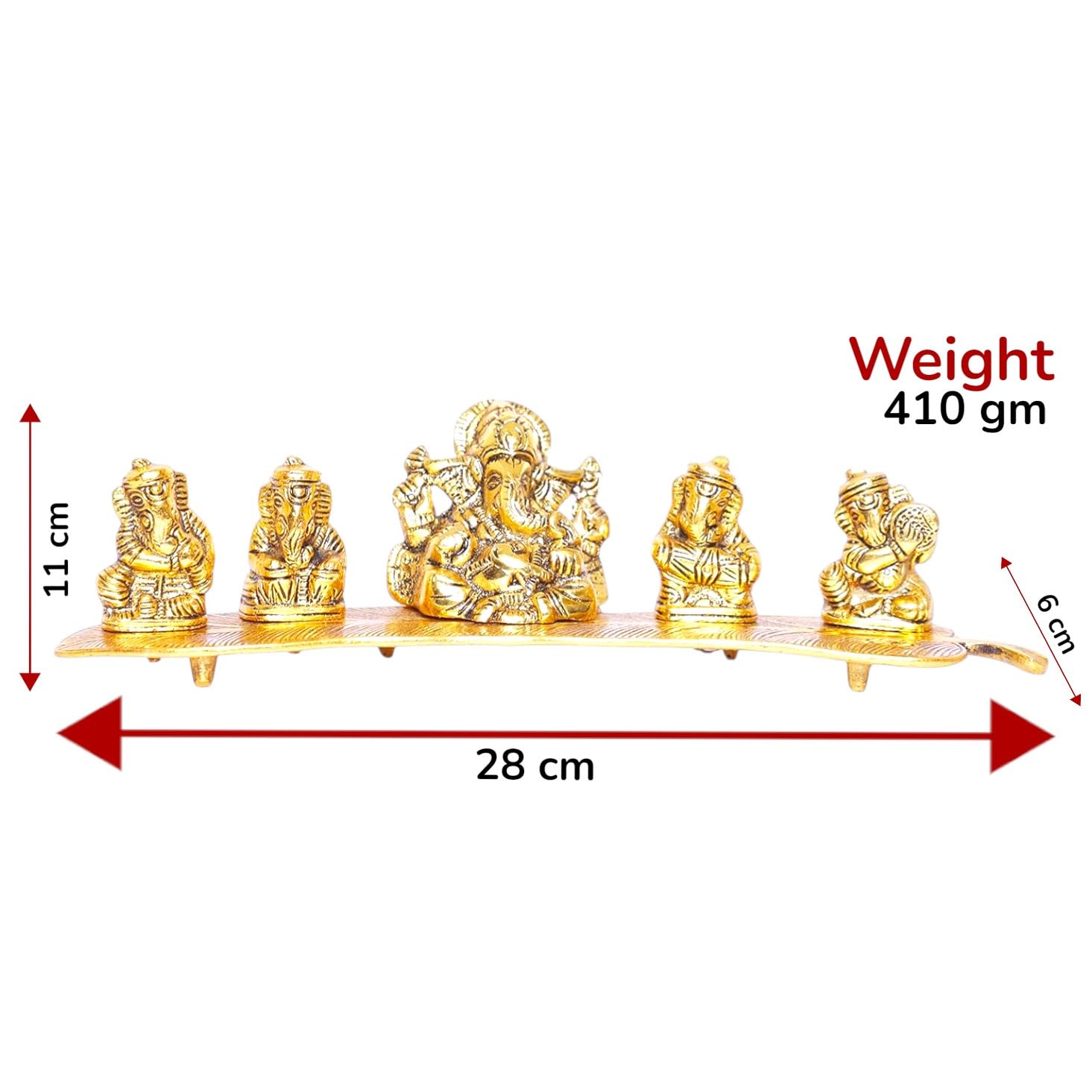 KridayKraft White Metal Gold Plated Ganesha on Leaf with Musical Instrument Metal Statue for Pooja,Home & Office Décor Ganesha Murti Idol,Showpiece Figurines,Religious Idol Decorative Gift Article...
