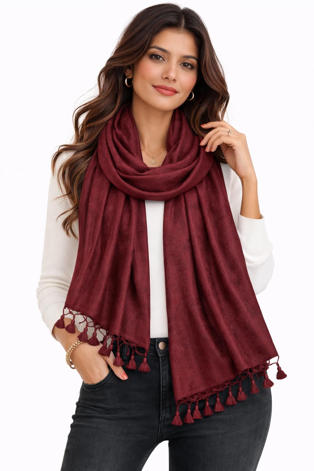 ZEN APPAREL Soft Viscose Fabric Jacquard Scarf, Stole, Shawl (Maroon)