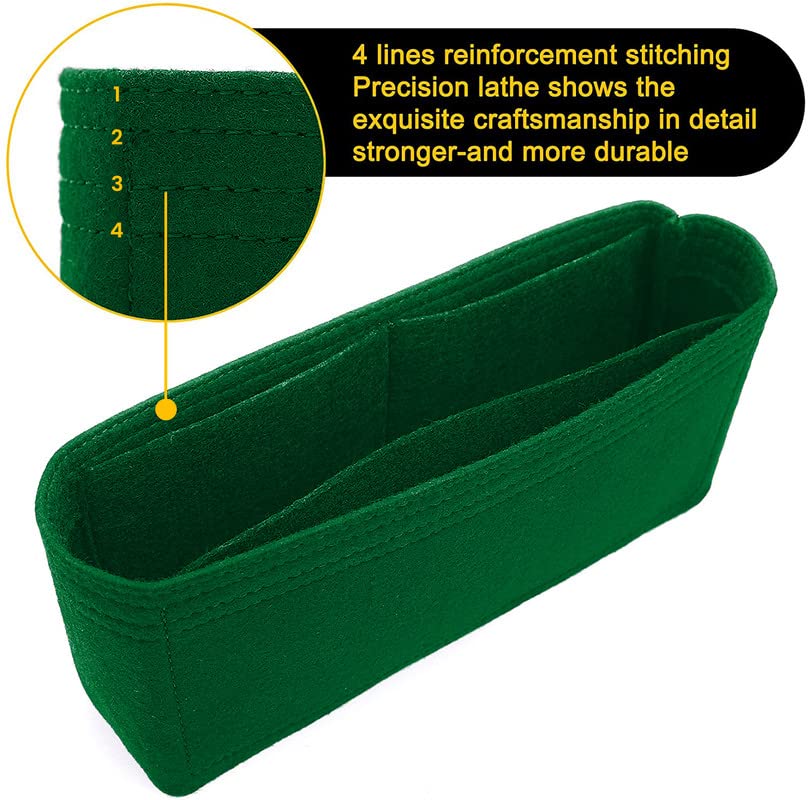 SYUTAM Women Felt Fabric Purse Organizer Inserts for Ladies Shoulder Handbag, Tote, Hobo Bag & Purse Divider, Multiple Storage Compartment (Green) (11x2.2x6) (Size - Medium MG)