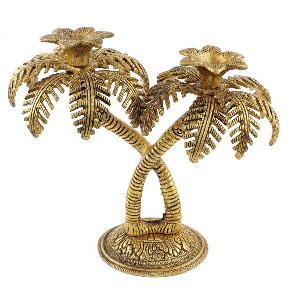 KridayKraft Metal Gold Plated (Palm) Khajur Candle Holder for Home Hotal Decor Candle Stand Tree Statue for Candle Light Dinner & Dining Table Decorative Showpiece for Decoration & Gift Purpose...